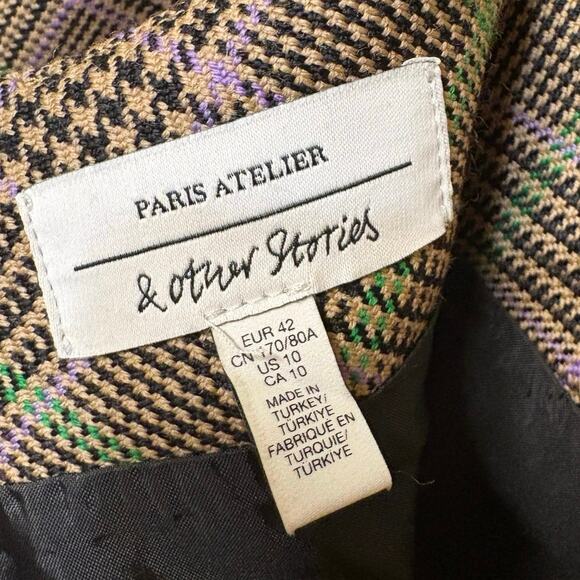 & Other Stories A-Line Brown Green Purple Plaid Nilsson Wool Mini Skirt -10 - Picture 4 of 7